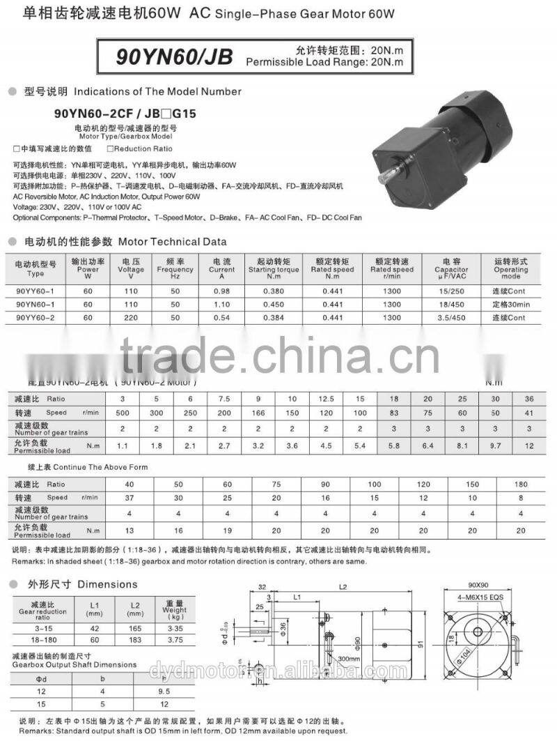 ( 90~150W ) 90 Series Electric 220V AC Induction Geared Motor