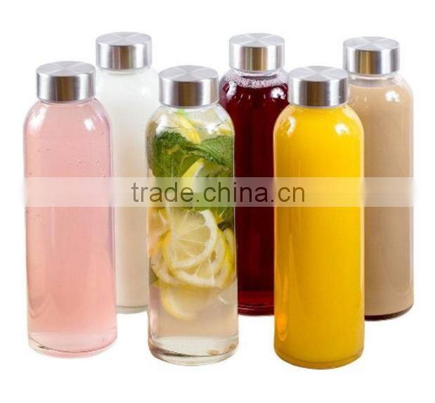 Glass Water Bottles 16 oz, Stainless Steel Cap - Case of 6