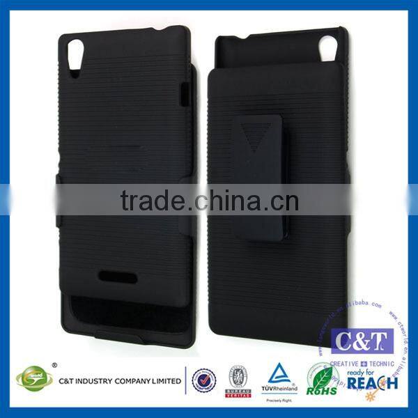 C&T New Coming Promotion belt clip kickstand hybrid plastic hard case for sony t3
