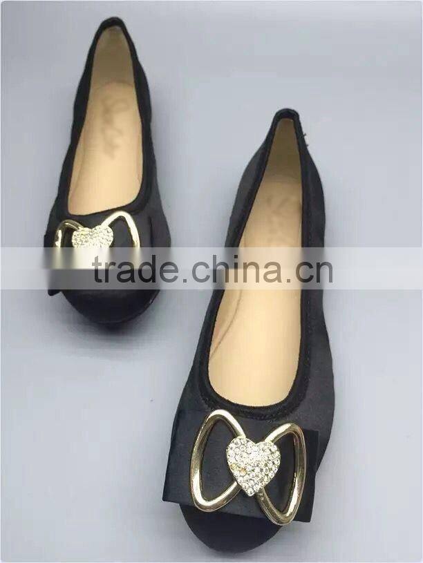 2016 stylish flats shoes china women pump shoes with heart rhinestone and bow