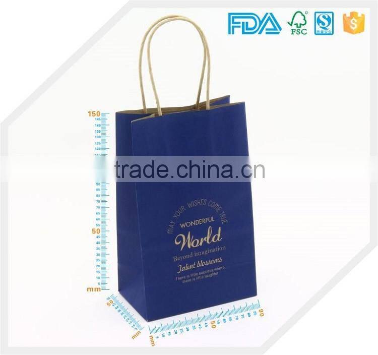 Cmyk printing shopping paper bag with design,Blue paper bag with handle