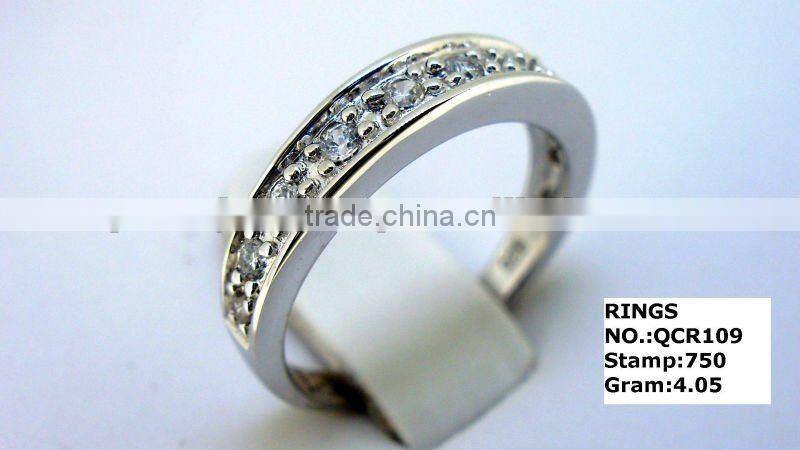 QCR109 silver simple CZ finger ring from guangzhou,purity&quality ensure rhodium plated silver ring