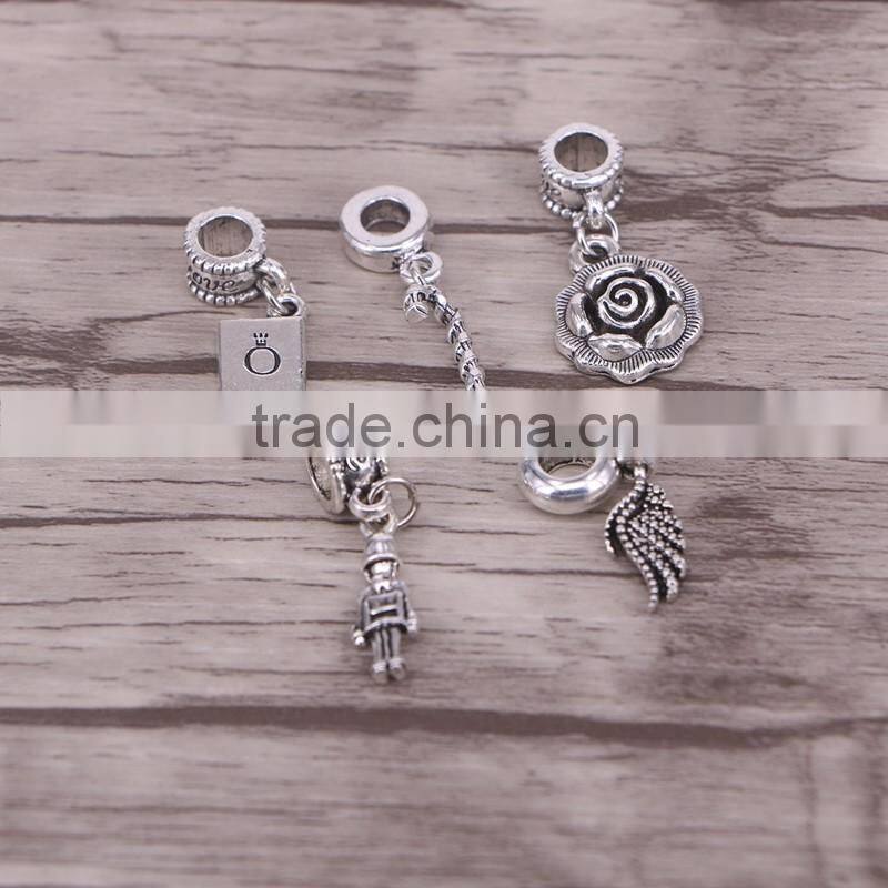 Mix Style Antique Silver Charm Metal Alloy Big Hole Beads Dangle Fit European Bracelets For Jewelry Making