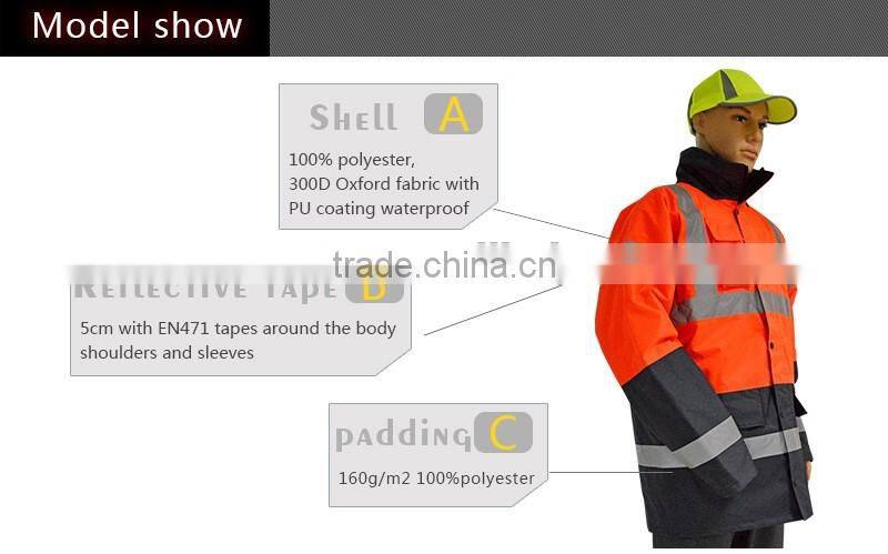 EN471 Orange reflective cheap winter jackets with reflector