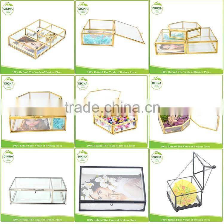 Home decor hat flowers case with lid painted sides , Wedding Wishes interior Vintage Jars , Brass Glass box baby food storage