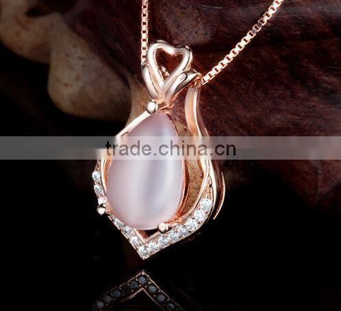 rose gold plated 925 silver natural gemstone rose quartz large sterling silver pendant