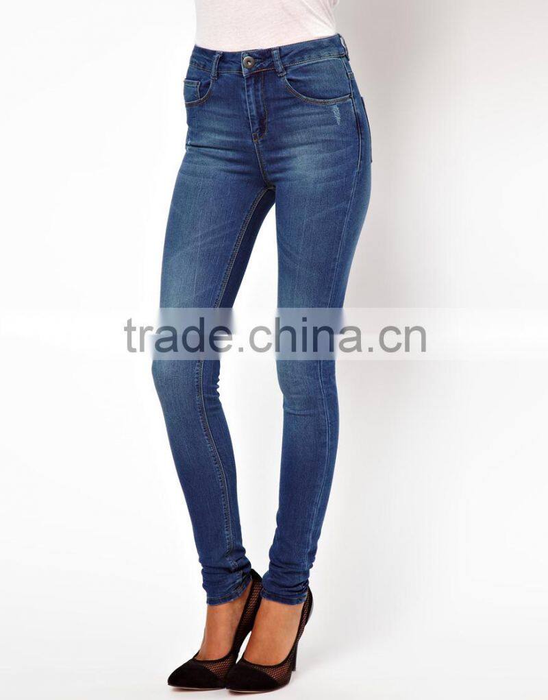 Supersoft High Waisted Ultra Skinny Jeans In Mid Stonewash women denim jeans pants (LOTX108)