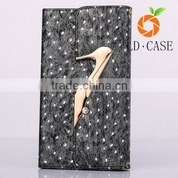 Cute Golden Bling High Heel Design Fold Cover with Credit Card ID Holders&Magnetic Closure