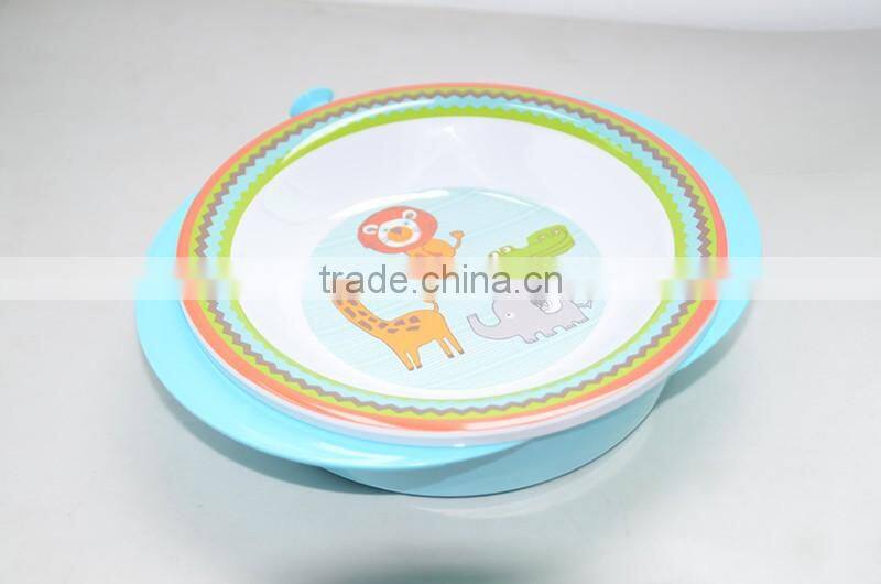 Blue color 100% melamine plate with pp underpan, Water flooding warmming baby bowl, meal prep containers