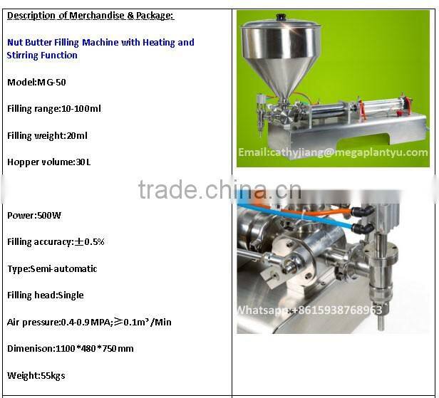 Full Stainless Steel 20ML Nut Butter Filling Packing Machine with Heating and Mixing
