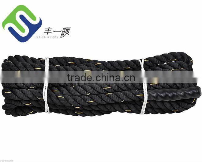 Florescence battle rope, both ends with black heat shrink caps