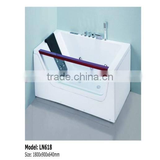 Plastic Rectangular Massage Bath Tub With Mltifunction Shower Head And Transparent Glass