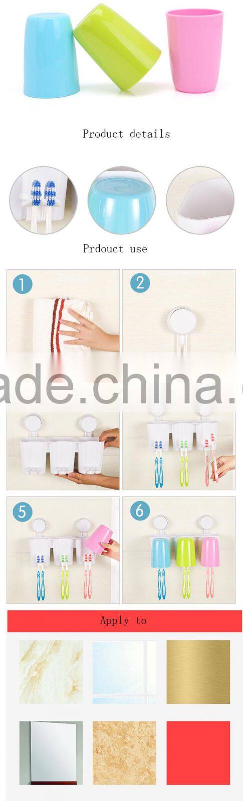 popular candy style Suction Cup 3 Tooth Mug+6 toothbrush Holder Toothpaste Hanger bathroom Storage Set