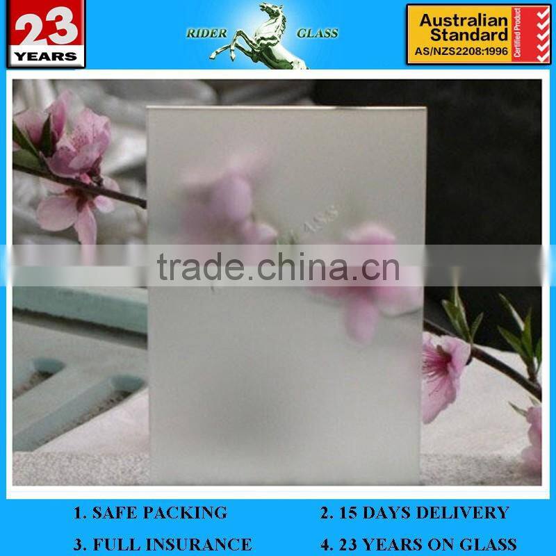 3-12mm Acid Etch Low Iron with AS/NZS 2208 Tempered Glass