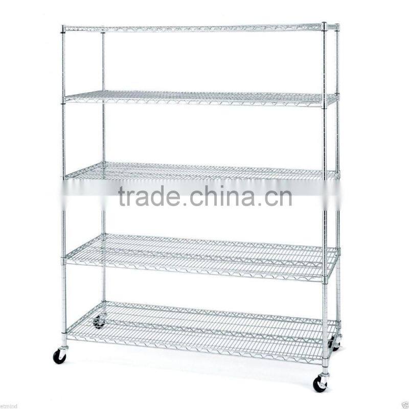 metal wire kitchen rack with 4 wheels, kitchen storage rack trolley cart