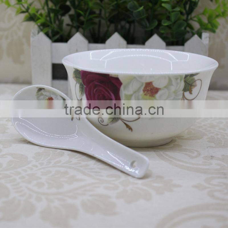 white ceramic bowl wholesale,rice bowl,soup bowl with spoon,creal bowl with decal