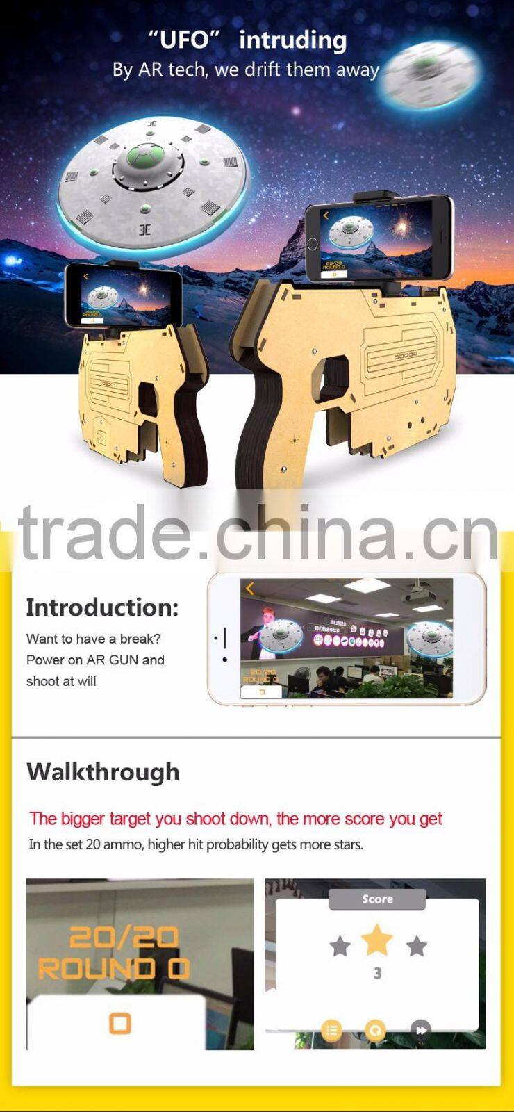 2017 New Arrival AR Gun Mobile Games Control Gun, AR Reality Experience Bluetooth Game Controller Wooden Gun For IOS/Android