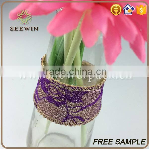 high quality raw natural jute italian ribbon with rose pattern for sales