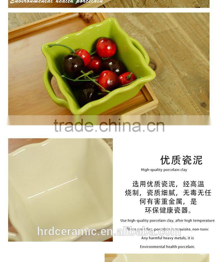 New style decorative bakeware square shape ceramic bakeware with handles