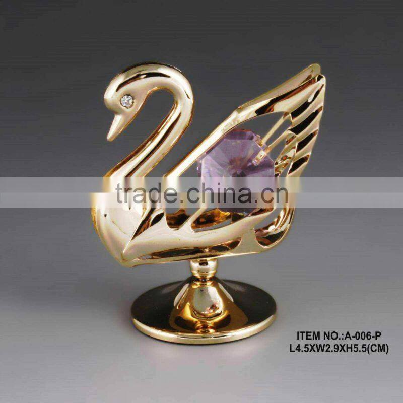 24K gold plated tabletop love swan decoration with crystals from swarovski