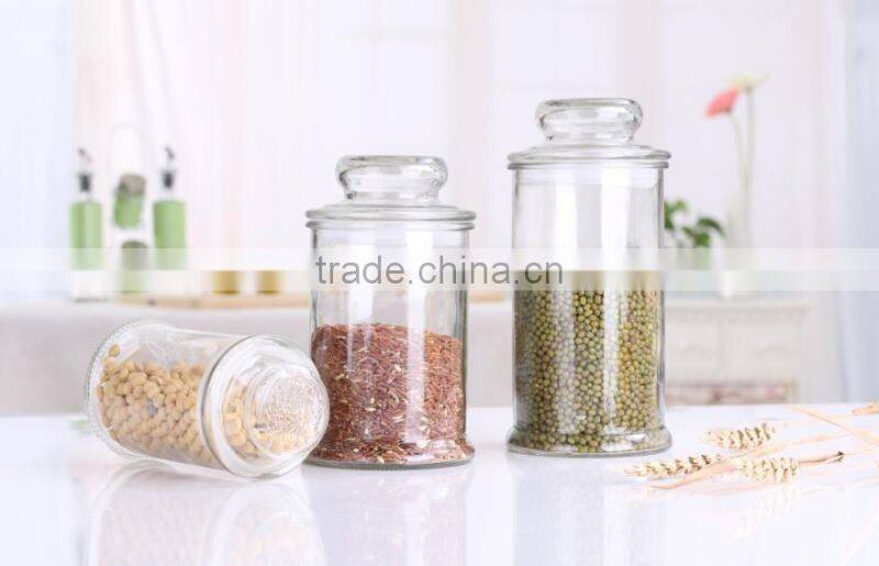 Set 3 Clear Cylinder Decorative Glass Storage Jars with Airtight Glass Lid