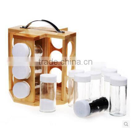 rotatable bamboo spice rack set with glass jar