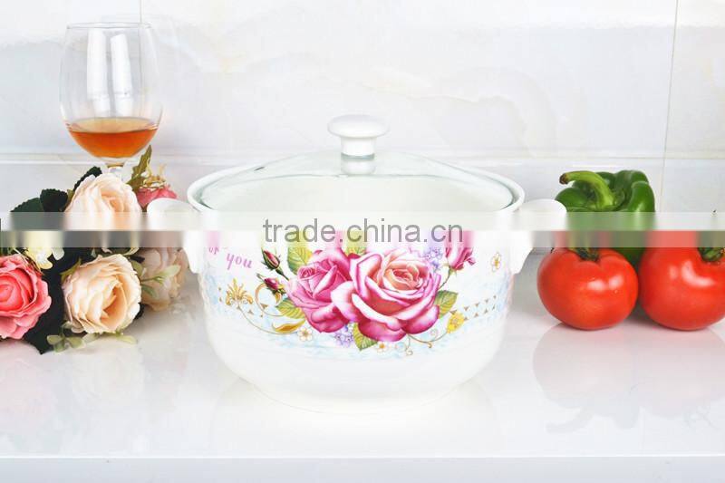 8" porcelain microwave round pot with glass lid