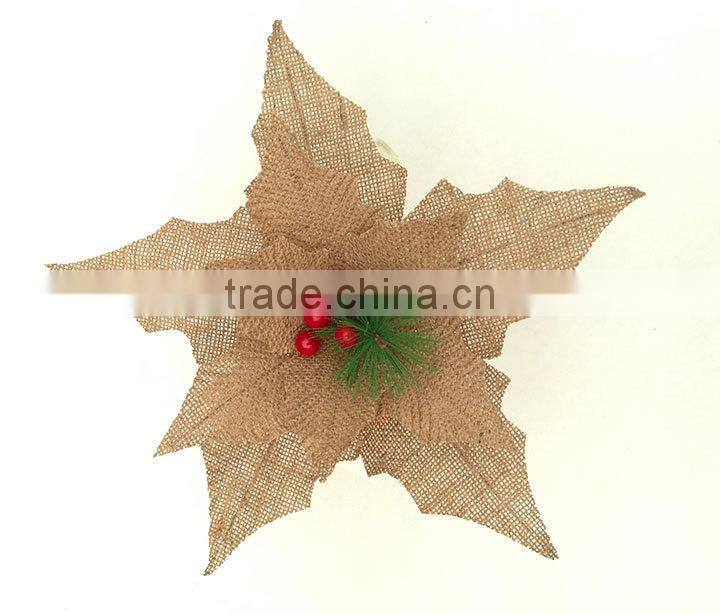 new design linen poinsettia flower christmas decorations