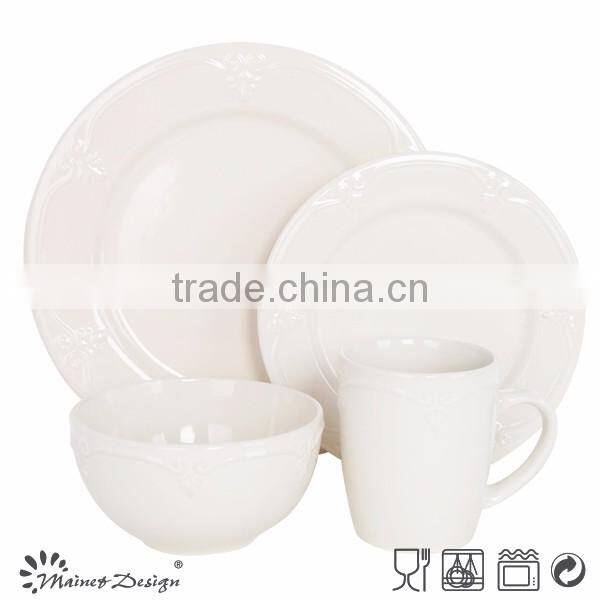 cheap ceramic stoneware color glaze emboss dinner set