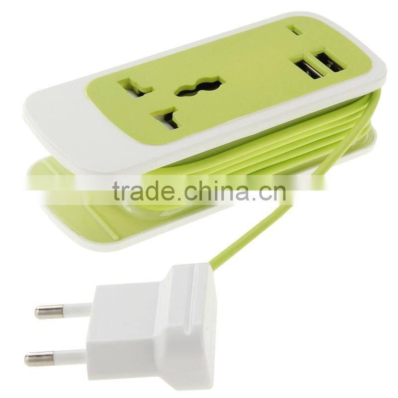 EU Plug Colorful 3 in 1 Dual USB Universal Power Socket