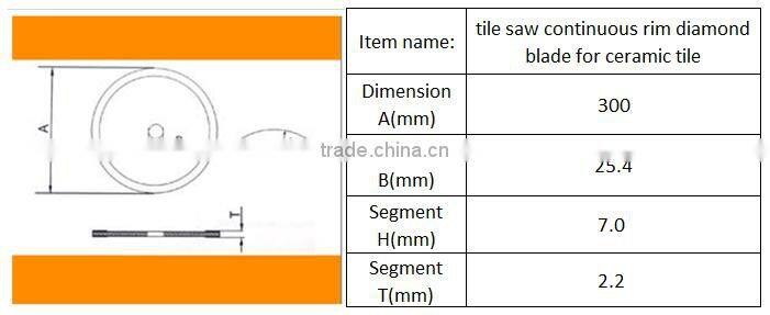 12 inch 300mm Continuous Rim Diamond Saw Blade Tile Ceramic Porcelain Bridge Saw Wet Cutting Disc