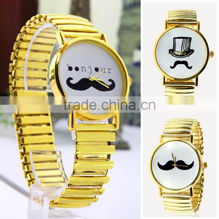 New Mustache Pattern Quartz Winner Watch With Metal Band