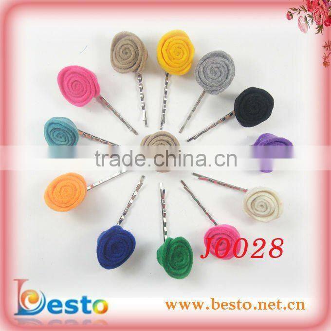 J0028 Goody pink rose hair flower with clips for girl