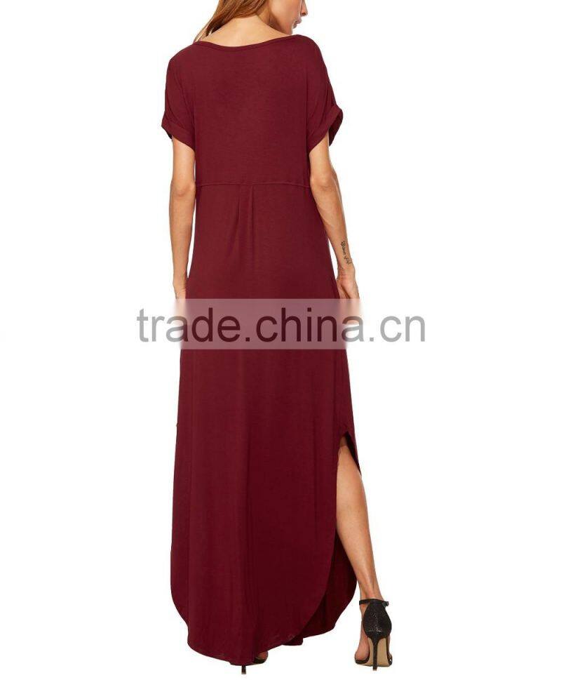 Guangzhou Clothing OEM Red Pocket Split Dress Pictures Of Latest Elegant Designs