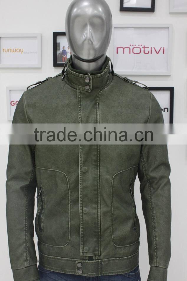 2014 Green wool inside Padded Jackets pu jackets for russia men