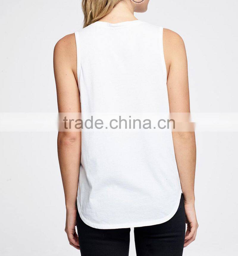 Tank top women round collar sleeveless white crop top
