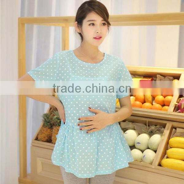 2014 Maternity summer green dress pregnant dress polka dot dress