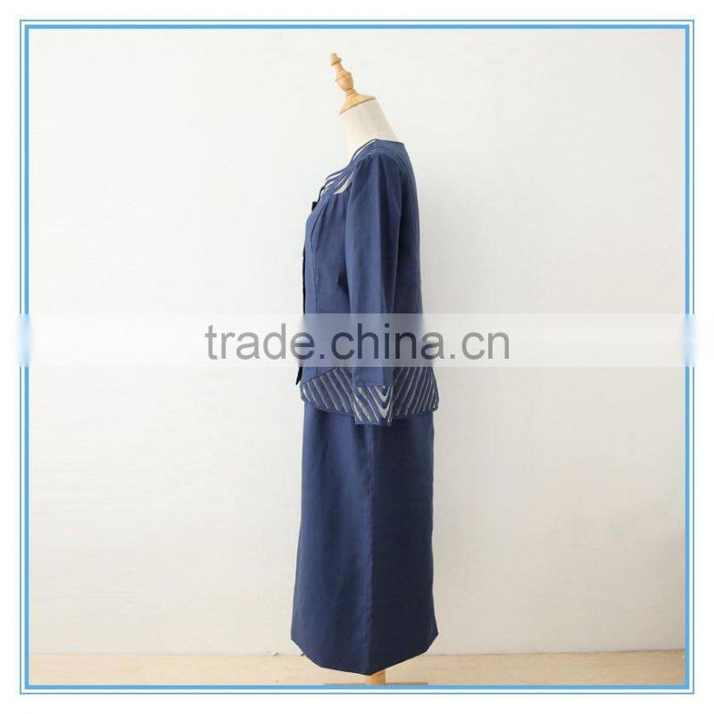 Linen Long Sleeve Royal Formal Women Skirt Suit With Organza Fabric