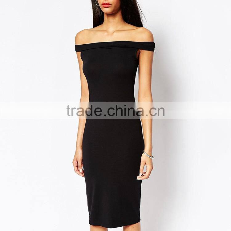 Bardot midi bodycon dress one piece dress pattern in black