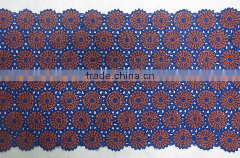 blue flower pattern cotton crochet lace fabric