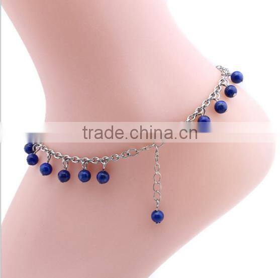 6mm round red agate stone charms anklets diy red natural stone beads chain anklet bracelet wholesale