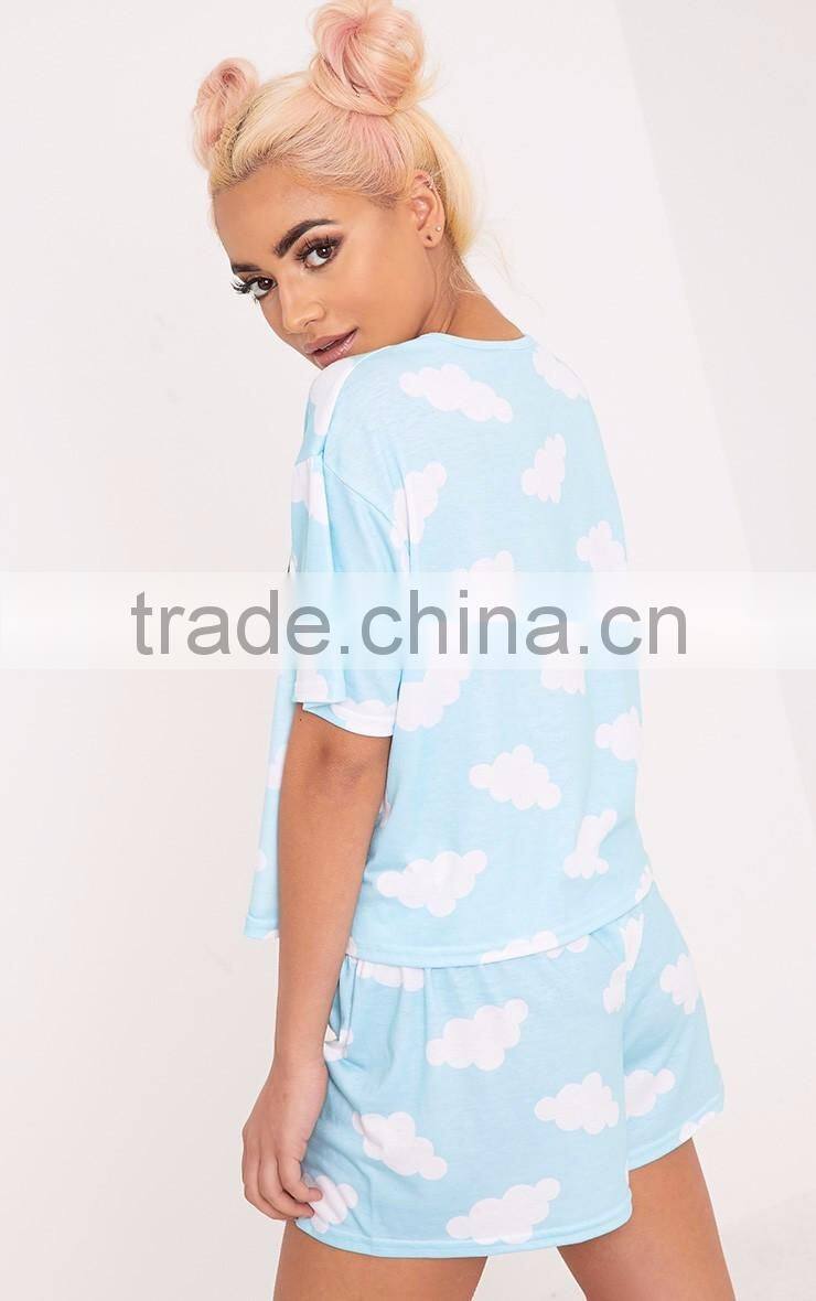 Custom Design Digital Print Women Funny PJ Set Logo Print Short Pyjama Set 100% Polyester Pajama Set