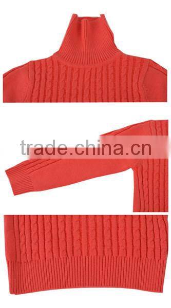 Girl's 100% cotton tuck knitted stand turtle neck pullover sweater