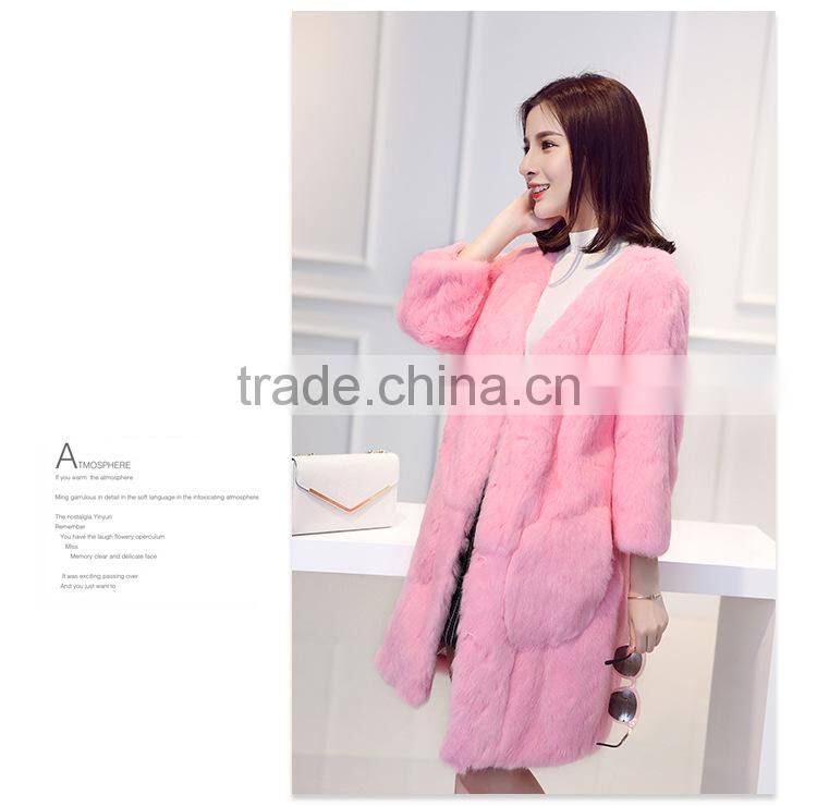 New Arrival Long Genuine gray rex Rabbit Fur Coat for women fashion warm Real fur coats Plus Size Winter Jacket