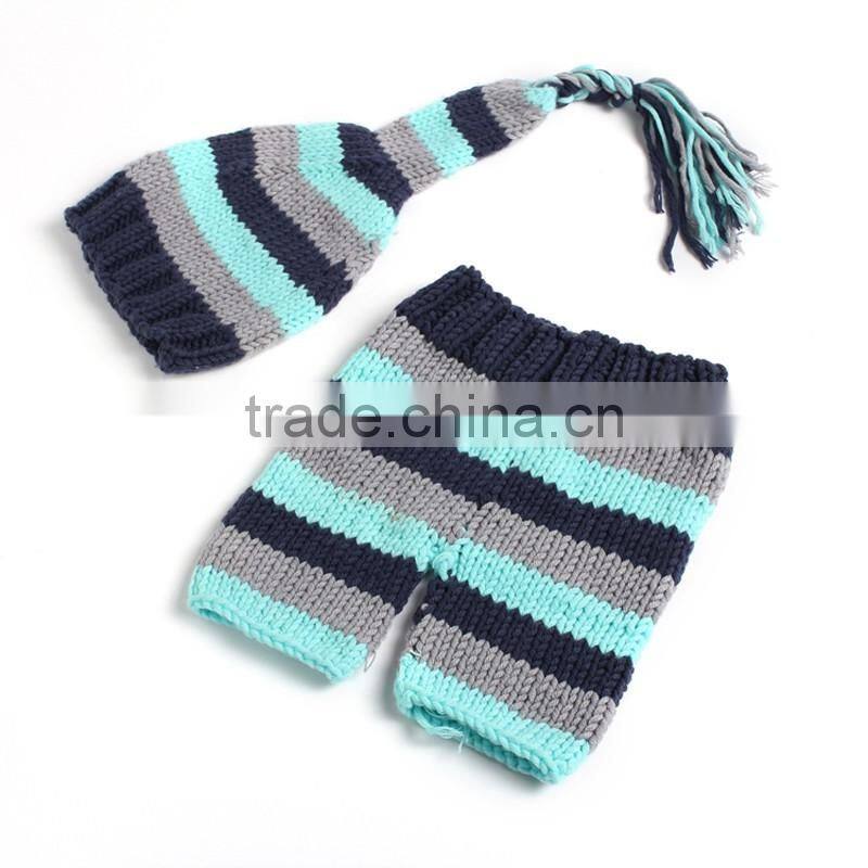 2pcs Set Photography Prop Baby Cute Stripe Crochet Knitted Costume Hat Pants