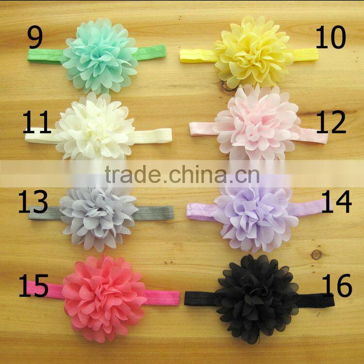 Wholesale EN and US the children's Chiffon headdress baby girl flower headbands 16 color elastic hairband Infant hair accessorie