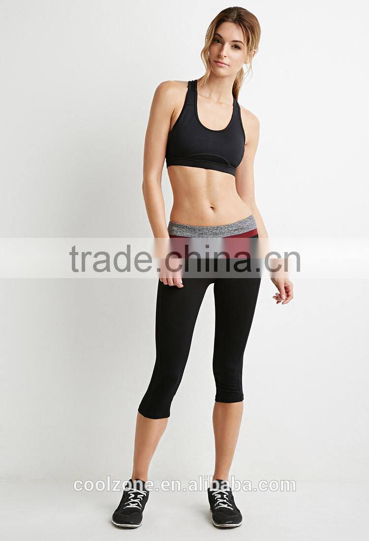 Stylishly colorblocked waist stretch knit yoga pants women