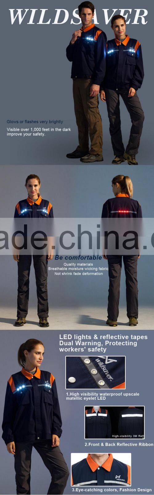 Safety battery powered hi vis workwear work uniform with pockets