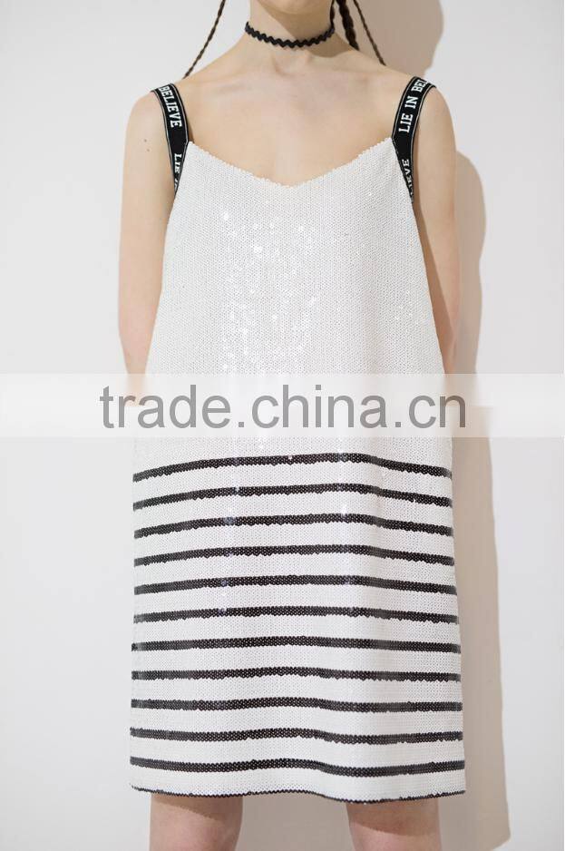 Women Sexy White Stripes Dress Bodycon Dress Mini Striped Cami Slip Dress