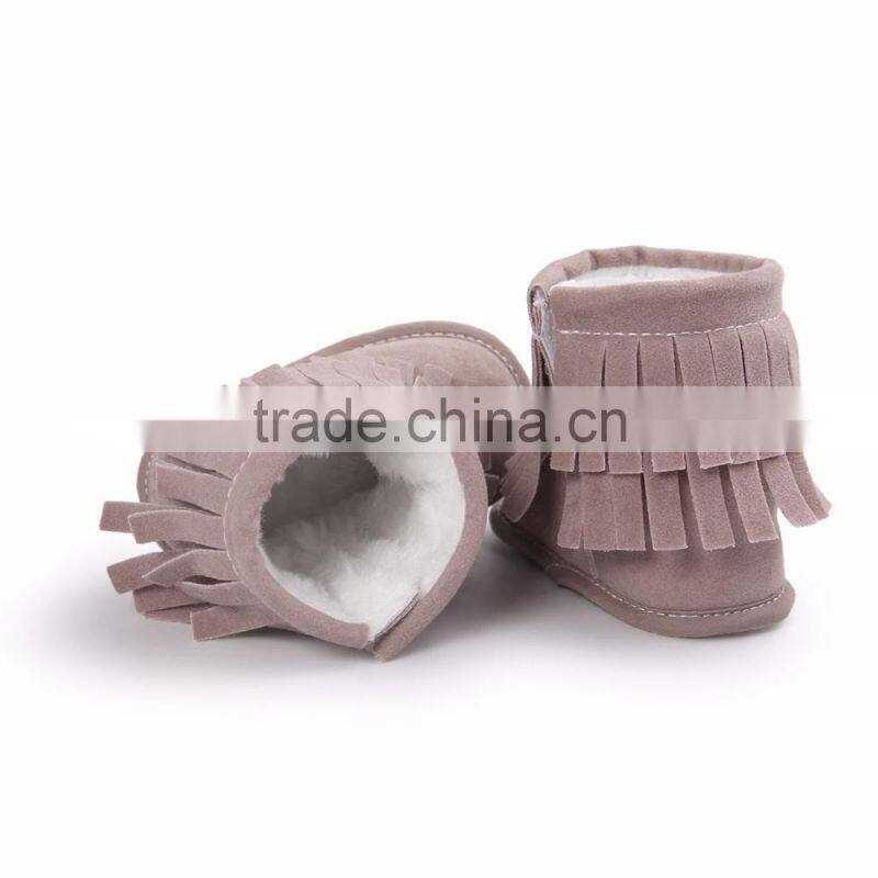 fringed suede fabric baby warm boots